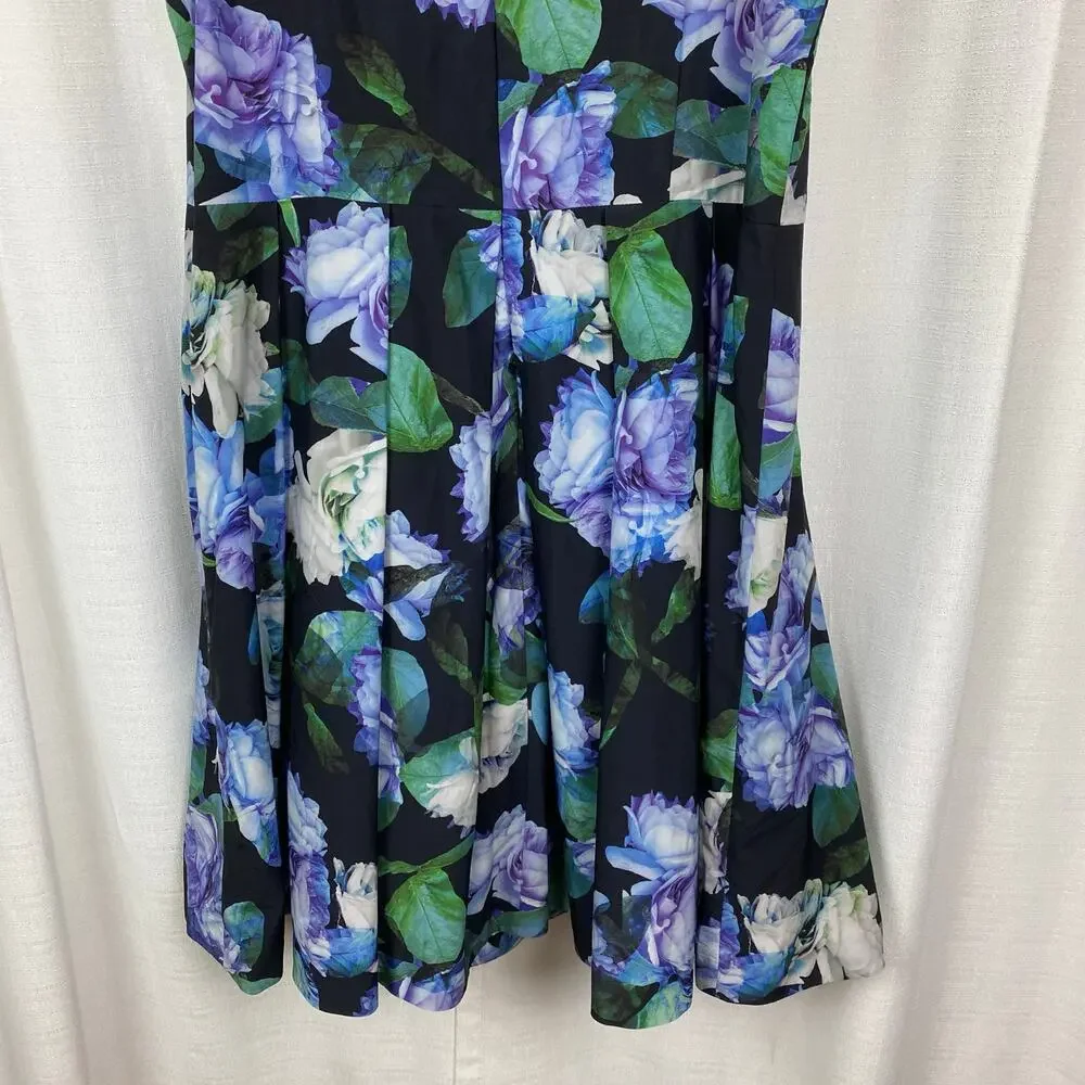 City Chic Black&Purple Floral Sateen Fit&Flare Midi Dress Sz.L/20W - Picture 9 of 13
